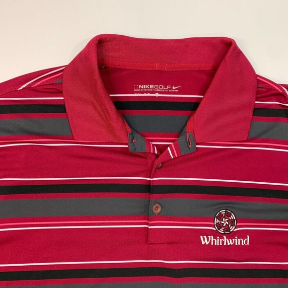 Nike Golf Shirt Mens L Large Wine Red Striped Stretch Performance Polo Whirlwind - Picture 5 of 12